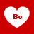Four white heart shapes on a red background, each containing the text "Bo" in red pixelated font.