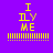 Four identical pixelated icons display "I LY ME" text with yellow vertical bars on purple, magenta, red, and pink backgrounds.