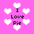 Pixelated pink background with white heart shapes and black text reading "I Love Pie" in multiple positions.