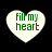 Four heart-shaped icons with green text 'fill my heart' on white backgrounds against black, each showing slight variations in pixelation and alignment.