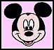 Pixelated cartoon character head with large black ears, pink background with scattered dots, two distinct facial expressions shown side-by-side.
