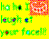 Yellow background with green pixelated text and a red-orange gradient square on the right.