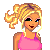 Pixel art character icon showing a blonde woman in pink tank top and blue jeans with visible text elements below the figure.