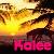 Animated sequence of a fiery landscape with the name 'Kalee' in pink text, where each letter cycles through solid and outlined states.