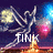 Pixelated image with stylized text 'TINK' over a dark background featuring abstract shapes and bright color accents.
