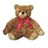 Brown teddy bear with red bow tie, seated pose on white background.
