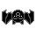 Pixelated black and gray icon with four variations showing winged creature head in different poses, including closed eyes and 'zzz' text.
