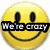 Two yellow smiley faces with text overlays and a black-and-white app announcement below.