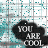 Animated sequence of black cloud-shaped icons with 'YOU ARE COOL' text over a pixelated blue-gray background, showing sequential light effects on the clouds.