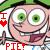 Pixelated cartoon character with large green eyes, red heart symbol, and partial text "PIE" on a white background.
