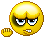 Four pixelated yellow emoji faces with blue eyes and brown outlines, each showing different mouth expressions while holding a raised fist.