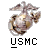 Pixelated USMC emblem with anchor and eagle above bold black text on gray background.