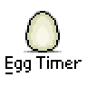 Animated contact sheet of a pixel art egg timer icon showing sequential frames from intact egg to hatching chick with text and sound effects.