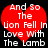Red heart-shaped icon with white text reading "And so The Lion Fell In Love With The Lamb" on black background.