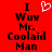 Red background with black text reading "I Wuv Mr. Coolaid Man" and a white pixelated heart symbol above the word "Wuv", displayed in two identical side-by-side