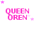 Pink 'QUEEN OREN' text with star decorations in a , animated with changing star positions