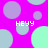 Pixelated pattern of overlapping circles in cyan, purple, and light blue on a bright magenta background with four instances of the text "HEYY".