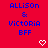 Red background with blue text reading "ALLISON & VICTORIA BFF" and white heart or arrow symbols changing across frames.