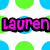 Four pixelated text labels on colorful patterned backgrounds: Lauren, Maggie, Julia, and BFF's!! in distinct fonts and colors.