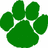 Two green paw prints side-by-side on a white background, each with four rounded toe pads and one larger central pad.