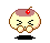 Pixelated character with cherry-topped dessert head, closed eyes, and hands clasped under chin against gray background.