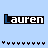 nine pixelated 'Lauren' text icons with varying blue and white color schemes on a light blue background, each paired with a of small black symbols below