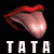 Six red-lipped mouths with pink tongues display sequential tongue movements against a black background, each paired with white pixelated text below.