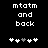 Pixelated text 'mtotm and back' above five heart symbols on black background, with one gray heart in the center.
