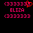 Pixelated pink text and symbols on black background with one frame showing a red heart symbol replacing the right parenthesis.