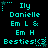 Pixelated cyan text on black background with animated star and heart effects, displaying names and 'Besties!' phrase.