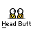 Animated contact sheet of 13 frames showing a yellow stick figure performing head-butting actions with another identical figure, labeled "Head Butt" under each frame.