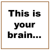 Six- with text and logos: 'This is your brain...' in brown border, 'Ford' script, 'This is your brain on drugs...', Chevrolet bowtie, 'Any questions?', and gray