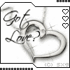 A monochrome icon with 'Got Love?' text over a heart outline, three gray hearts on the right, and '(C) ' at bottom