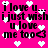 Pixelated pink background with white heart shapes and black text reading "i love u... i just wish u love me too" in multiple repetitions.