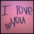 Pixelated pink background with dark purple text reading "I LOVE YOU" and a small heart symbol below the word "YOU".