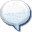 Two speech bubbles with blue outlines and light blue interiors; the right bubble contains red handwritten text.