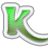 A green and white stylized letter K with a gradient fill, surrounded by scattered pixelated numbers on a transparent background.