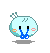A 4-frame pixel art animation of a light blue cartoon character with black eyes, orange cheeks, and blue limbs crying tears while standing on a gray background.
