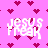Pixelated pink background with dark red hearts and white text "JESUS FREAK" in three animated frames showing slight text movement.