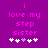 Purple background with pink text reading 'i love my step sister' and five white heart icons below, one of which is grayed out.
