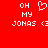 Red background with white pixelated text 'OH MY JONAS' and a heart symbol, displayed in two identical side-by-side