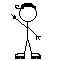 A 5x4 contact sheet of stick figure animation frames showing a character with black hair performing various poses and actions across 18 sampled frames.