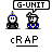 Pixel art of two cartoon figures with speech bubbles and repeated text, set against a gray background.