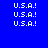 Blue background with repeated white 'U.S.A!' text and red rectangular blocks in a pattern