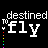 A 4x3 contact sheet of a 12-frame animated icon showing the text 'destined to fly' with changing colored pixel accents and small cross-shaped highlights across frames.