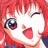 A split-frame contact sheet showing a pixelated anime-style character with red hair on the left and text elements on a black background on the right, both in low-resolution 48x48 pixels.