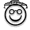 A 5x5 contact sheet of pixelated animated frames showing a cartoon face with glasses and a graduation cap, displaying various expressions including smiles, frowns, winks, and tongue-out poses.