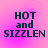 Four identical display 'HOT and SIZZLEN' text on a pink gradient background with subtle circular patterns