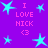 Purple background with cyan star shapes and pink text reading "I LOVE NICK <3" repeated in four quadrants.