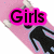 Pink skateboard with black silhouettes of figures, displaying text 'Girls skate too' in bright pink outlined letters
